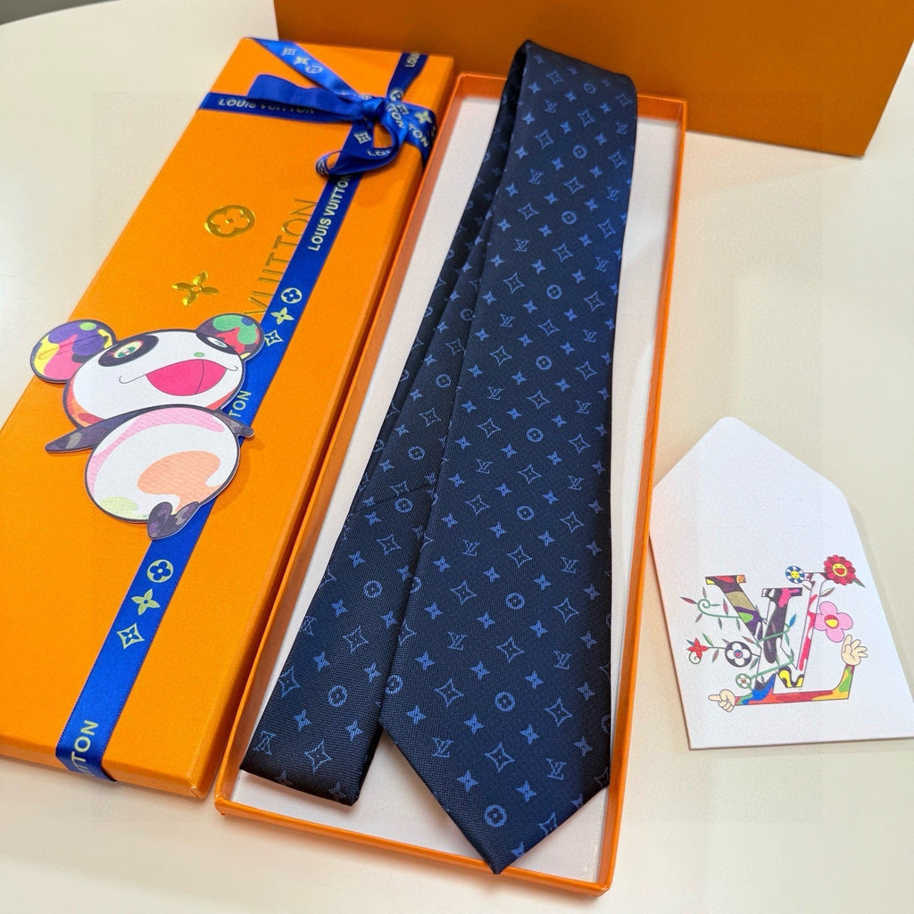 Louis Vuitton Style Men's Monogram Micro Pattern Silk Tie