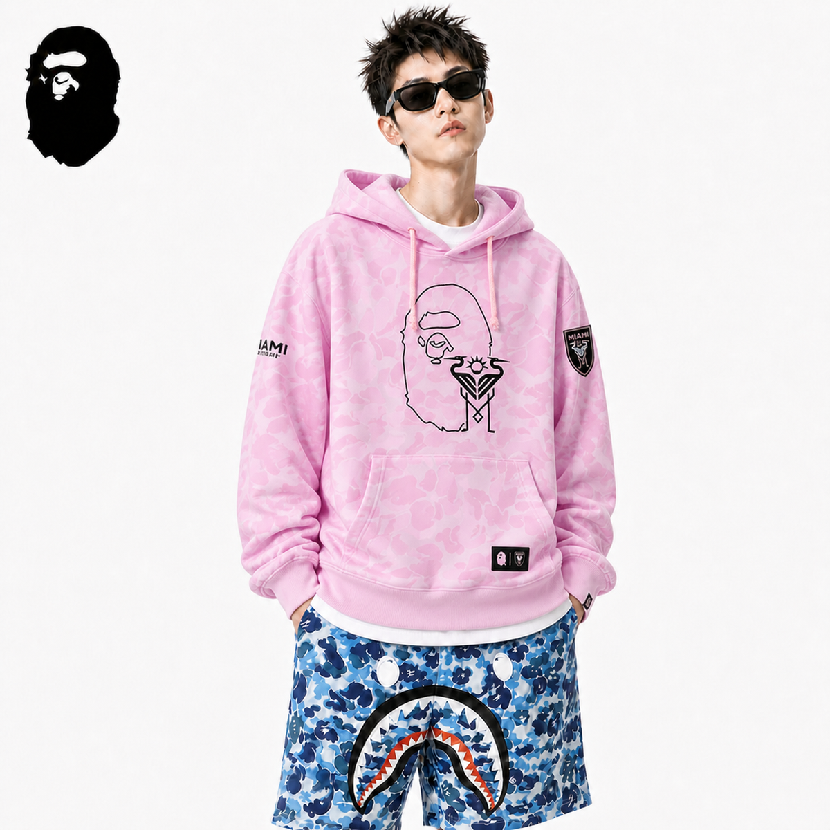 BAPE x Miami Graphic Hoodie - Black, Grey & Pink